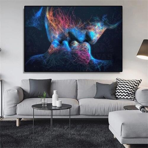 Street Graffiti Art Kiss Art Canvas Painting Line Abstract Cuadros Posters Wall Art For Living Room Bedroom Couples Home Decor