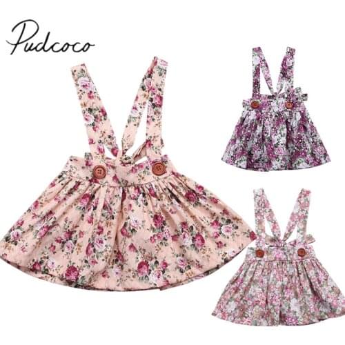 2018 Brand New Pretty Toddler Infant Kid Baby Girl Floral Overall Skirt Party Princess Bib Strap Skirt Clothes Outfits 0-4T