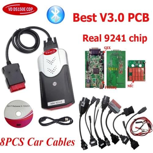 New Design ! 2016R0/2015.3 keygen new vci vd ds150ecdp pro plus with Bluetooth for delphis obd2 Car Scanner+8pcs car cables