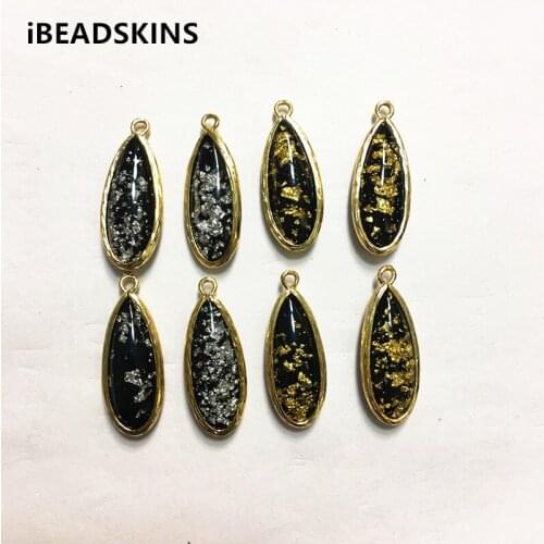 New arrival! 30x12mm 50pcs/lot gold color Copper Material with Resin drop-shape charm for Jewelry handmade DIY