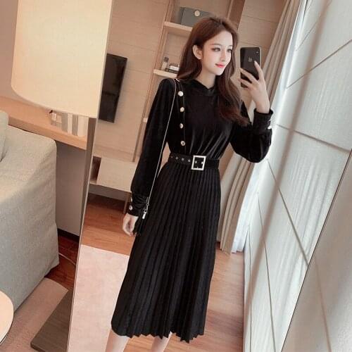 New arrival fashion thick warm formal dress temperamental office lady high quality elegant vintage cute long a-line dress