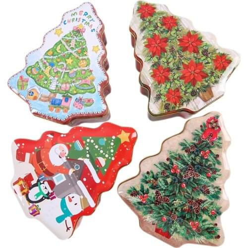 Christmas Tree Shape Tin Sealed Jar Jewelry Biscuits Coin Candy Storage Box Container Case Headphones Organizer AXYC