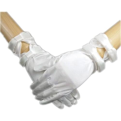 Women Sunscreen Dress Lace Elastic Spandex Satin Thin Sun Driving Gloves Female Short Bow Full Finger Cycling Glove J32