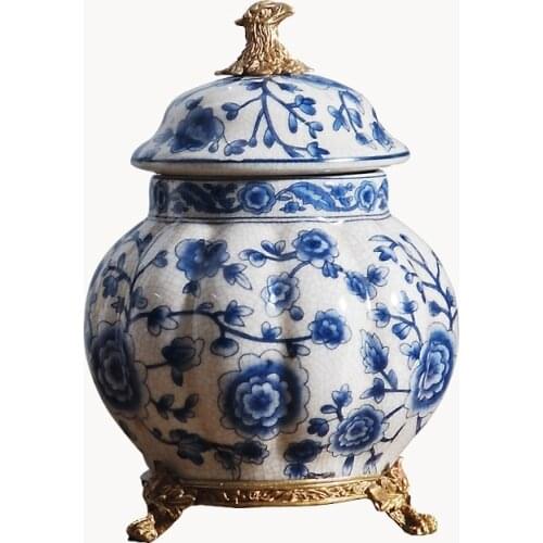 The American Ceramic inlaid copper retro crackle glaze storage tank Home Furnishing accessories decorative ornaments jewelry box