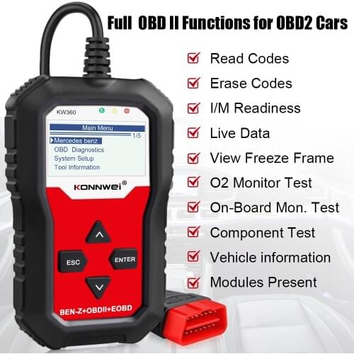 KW360 Mercedes-Benz Dedicated OBD2 Code Reader All System Engine Oil Reset Auto Diagnostic Tool OBD2 Car Scanner Fault Detector