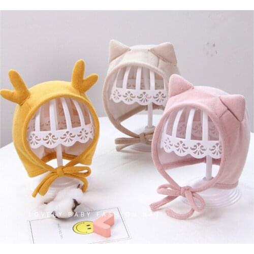 Baby antlers baby hats newborn hats 0-October autumn new hats cotton tire hats ear caps 0-12 months newborn accessories