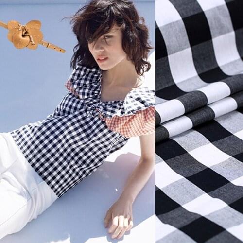 145CM Wide 250G/M Weight Black and White Check Print Cotton Fabric for Spring and Summer Dress Shirt Clothes E336