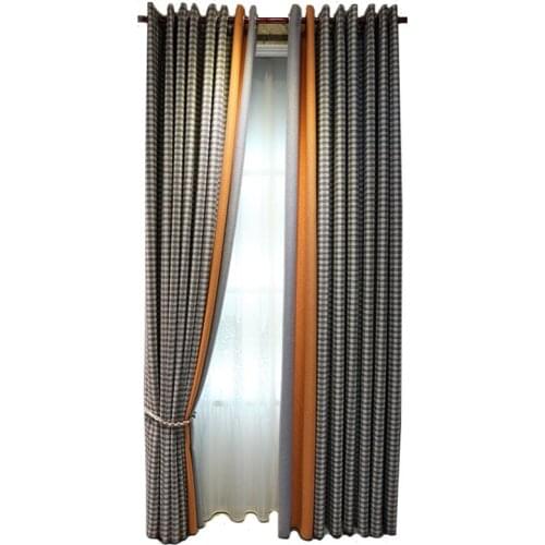 Customized cotton and linen plaid mosaic color matching curtains bedroom childrens room bay window shading customization