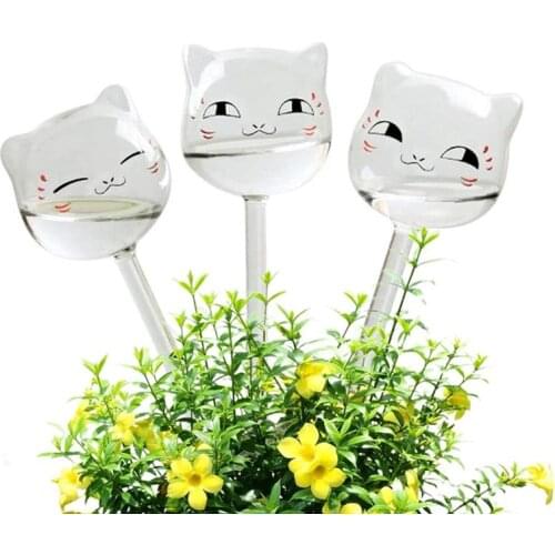 Cute Cat Shaped Self Watering Bulb Clear Glass Plant Automatic Water Feeder Globe Tool Transparent Auto Drip Irrigation
