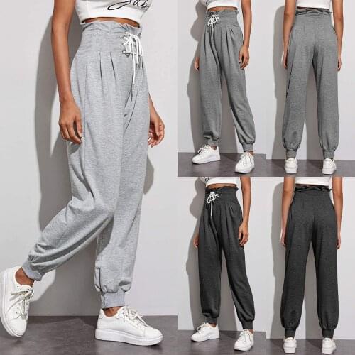 High Waist Drawstring Workout Sweatpants Women Running Joggers Trousers Casual Female Grey Harem Pants Sportswear Female
