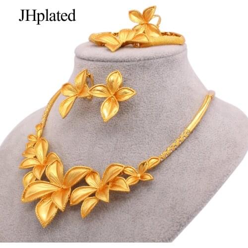 African gold plated Jewelry sets for women necklace earrings bracelet ring Dubai bridal gifts wedding collares jewellery set
