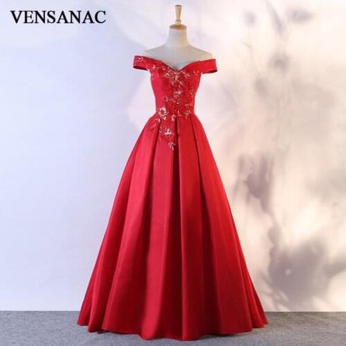 VENSANAC Sweetheart Lace Embroidery A Line Long Evening Dresses 2018 Elegant Short Sleeve Backless Party Prom Gowns