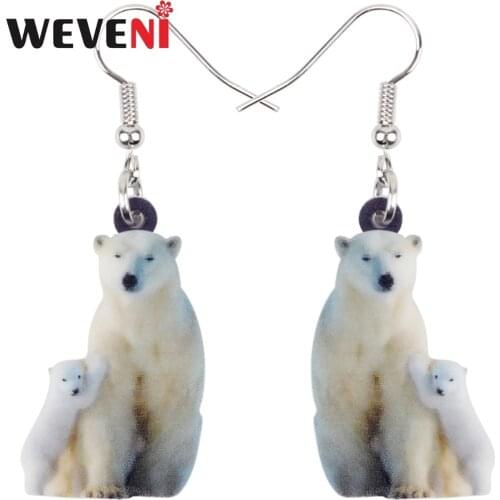 WEVENI Acrylic North Pole Family Polar Bear Earrings Drop Dangle New Long Arctic Animal Jewelry For Women Girls Female Wholesale