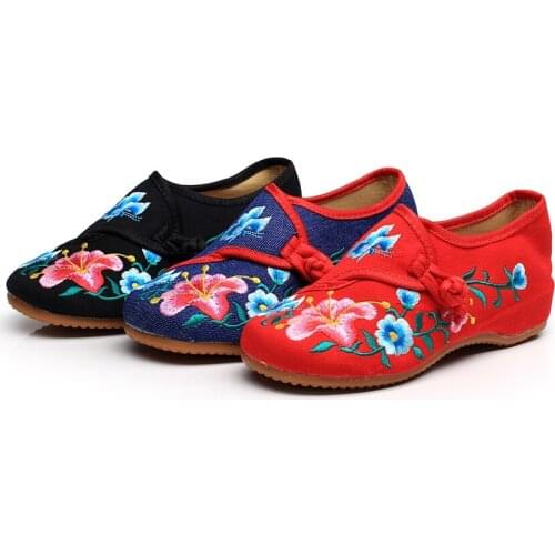 Morning Glory Flower Embroidered Womens Canvas Ballet Flats Ladies Casual Comfort Denim Cotton Embroidery Shoes