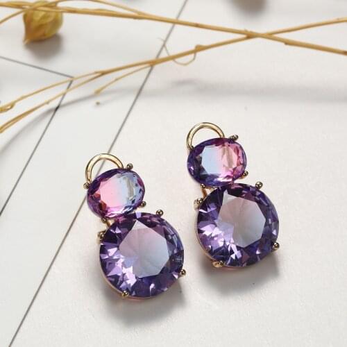 New fashion gold filled Tourmaline Earrings for women round Oval Zircon Crystal party jewelry Women Holiday Gift oorbellen