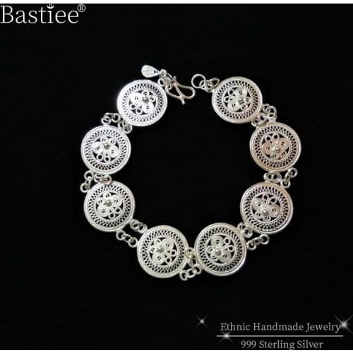 Vintage 999 Sterling Silver Bracelets For Women Luxury Jewelry Boho Handmade Charm Bracelet Femme Ethnic armband bransoletka