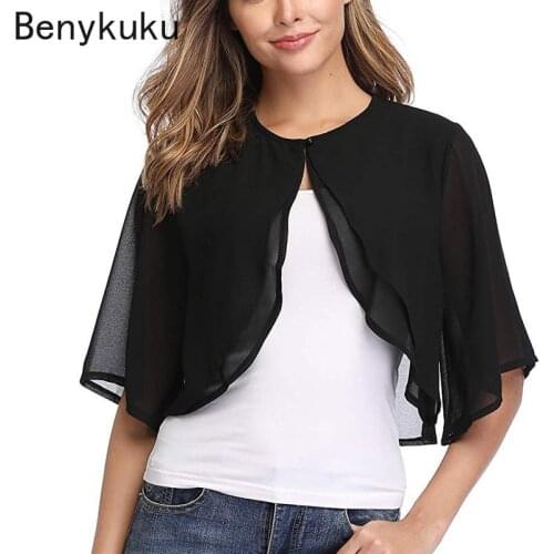 Women Half Sleeve Open Front Cropped Sheer Bolero Chiffon Shrug Cardigan Top for Wedding Party Dress Fashion Cover Up Shawl Coat