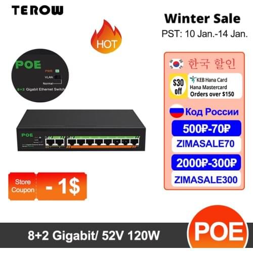 10-Port Standard Full Gigabit POE Switch With Internal Power/Lightning Protection /VLAN Isolation 120W 52V 2.3A IEEE 802.3af/at