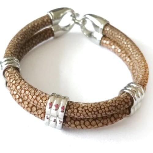 10pcs) Men jewelry 5mm Purple stingray leather bracelet with Silver stainless steel Round buckle bracelets & bangles Watch