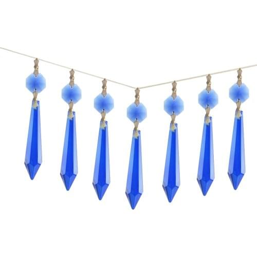 20pcs/lot, sapphire color , Chandelier Glass Crystals Octagon beads Healing Lamp Prisms Parts Hanging Drops Pendants 3.7 inches