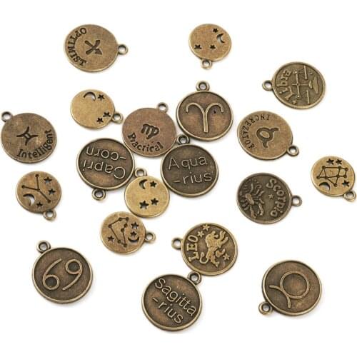 36/72 pcs Tibetan Style Pendants Antique Bronze Alloy 12 Constellations Pendants Charms for Necklace Bracelet Jewelry DIY Making