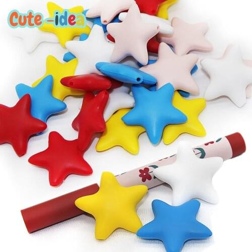 Cute-idea 5pcs Baby Silicone star beads teether infant Food Grade Chew teething beads Baby goods Pacifier chains Toy Accessories