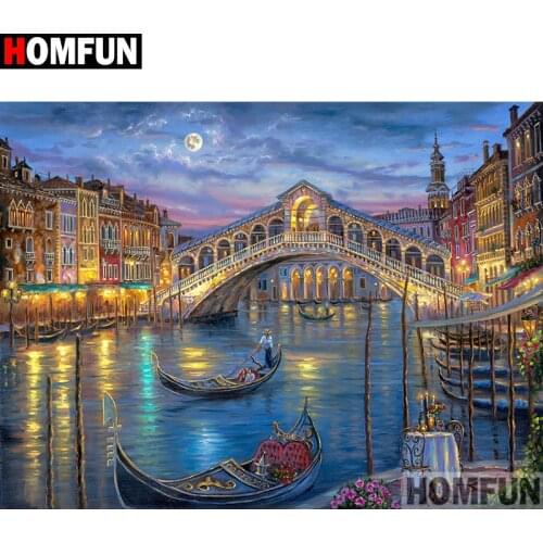 HOMFUN Full Square/Round Drill 5D DIY Diamond Painting "Bridge scenery" 3D Embroidery Cross Stitch 5D Home Decor A17112