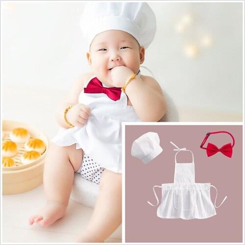 Baby Chef Cook Costume Newborn Photography Props Chef Apron Hat for Baby Studio Photo Shooting