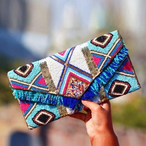 DOYUTIG New Lady Little Crystal Beads Indian Handmade Bags Ethnic Embroidery Tassels Bags Bohemia Clutches & Crossbody Bags F774
