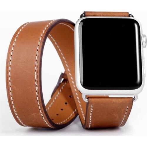 Double Tour Strap for Apple watch band 44 mm/40mm 42mm/38mm Genuine Leather watchband bracelet iWatch series 6 se 5 4 3 42 40 mm
