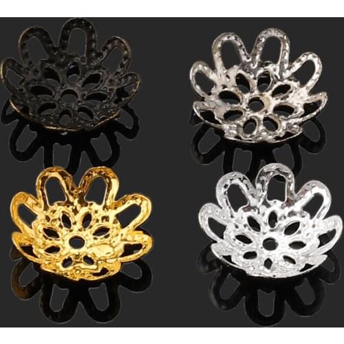 200pcs 10mm Filigree Flower Caps Metal Beads End Cap for Jewelry Making Findings Silver Gold Hollow out Base Pendants Charms DIY