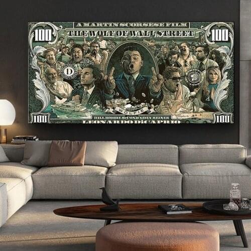 Graffiti Street Money Art 100 Dollar Canvas Painting Posters and Prints Wolf of Wall Street Pop Art for Living Room Decor Cuadro