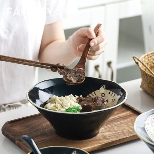 FANCITY Ceramic Underglaze Color Soup Bowl, Household Bowl, Instant Noodle Bowl, Ramen Bowl, Soup Bowl