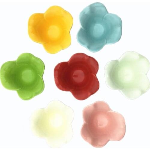Ceramic Bowl Mini Dish Sauce Tray Colorful Bol Flower Shape Kids Soup Bowl Boat Dessert Small Plate Mini Dish Porcelain 4Pcs/Set