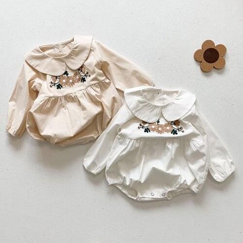 Spring Newborn Infant Baby Girls Embroider Rompers Clothing New Kids Girl Long Sleeve Pure Color Rompers Clothes