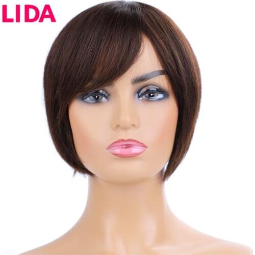 Lida 6 Inch Short Human Hair None Remy Brazilian Hair 130% Density Full Machine Made Women Wig