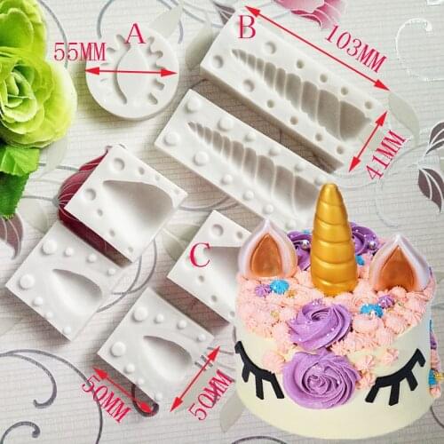 Luyou 5pcs/set 3D Unicornio Ear Eye Silicone Mold Birthday Cake Decorating Tools Unicorn Fondant Cake Candy Molds FM1518