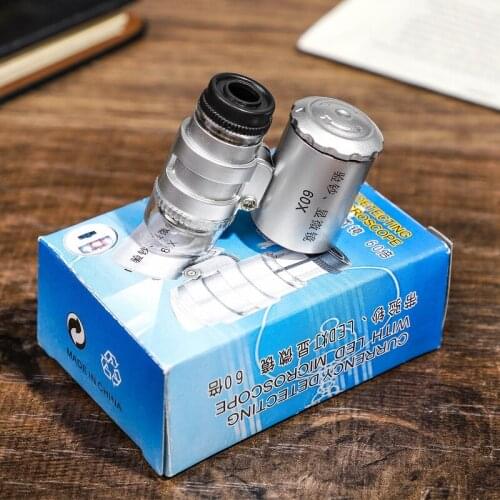 Flashing 60x Magnifier Microscope Portable Mini Pocket Hand-held LED Banknote Checking High Definition Wholesale