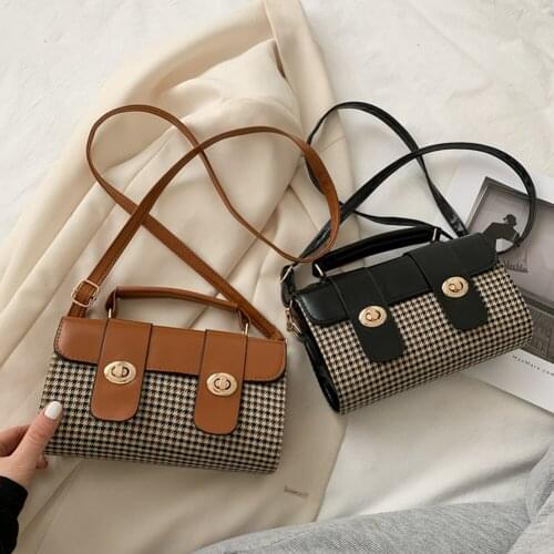 Fashion PU Leather Crossbody Bag Women Shoulder Plaid Pattern Purse Totes Commuter Street Handbag Portable Top-handle Clutches