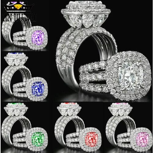 Fashion Princess Cut 7.8 CT Multicolored Zircon Silver Engagement Ring Party Ring Brilliant personalized 925 sterling silver