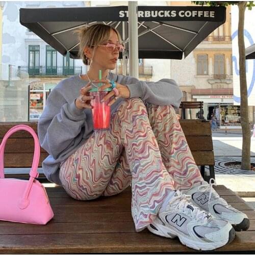 Fashion Y2K Tie Dye Print Women Pants High Waist Stretch Wide Leg Loose Vintage Slim Casual Comfort Trousers Spring Bell-bottoms