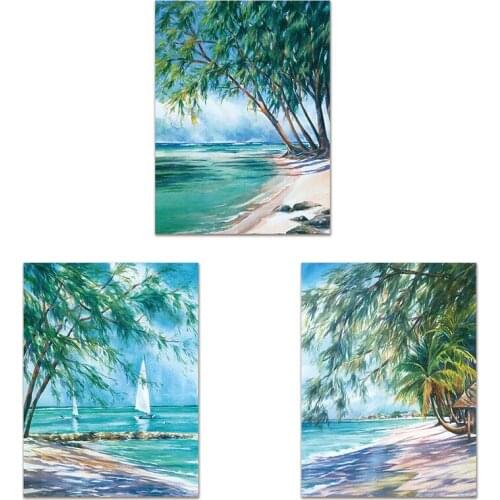 Seaside Scenery Watercolor Canvas Painting Wall Art Abstract Landscape Picture Posters Print for Living Room Corridor Decoration