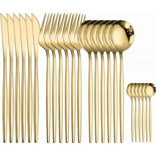 24Pcs/set Tableware Golden Cutlery Set 18/10 Stainless Steel Dinnerware Silverware Flatware Dinner Knife Fork Spoon Dropshipping