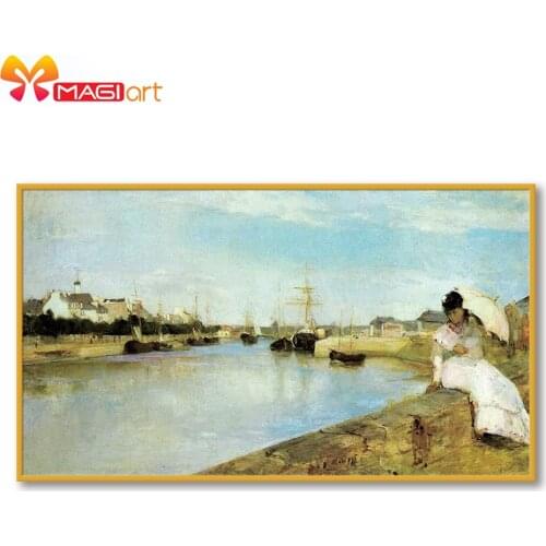 Cross stitch kits Embroidery needlework sets 11CT water soluble Canvas Patterns 14C Full Landscape Beach girl -NCMS175