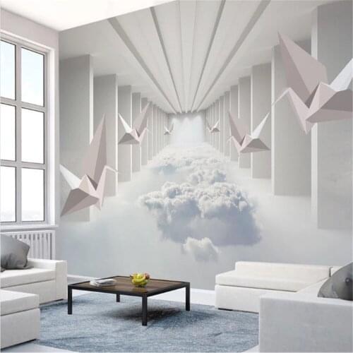 Wallpaper For Living Room Wall Simple Paper Wall Mural Crane Abstract Space Cloud 3d Stereo Home Wallpapers