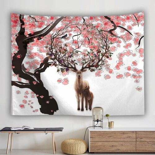 New Elk Feather Personality Painting Wall Hanging Carpet Tapestry Rectangle Wapiti Forest Pattern Boho Decor Home