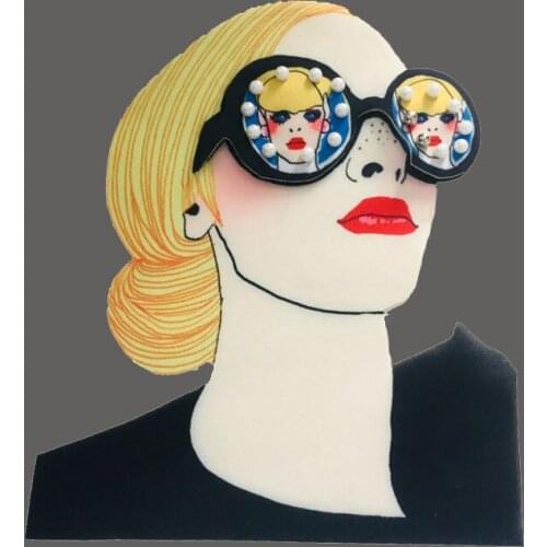 New Hot Beaded Glasses Girl Fashion Cool Girl Printed Patch Stickers Embroidered Clothing Cloth Accessories Digital Printing