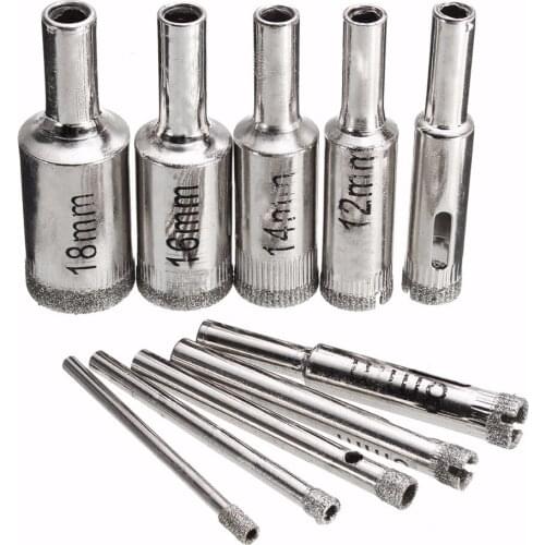 New high quality 10 piece set 50mm long diamond coated drill bit tile, marble, glass 3 4 5 6 8 10 12 14 16 18m