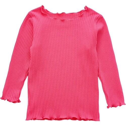 Autumn Children T Shirt Casual Simple Toddler Baby Kids Girls Soft Cotton Long Sleeve Solid Color Wave Edge Tops Clothing#p4