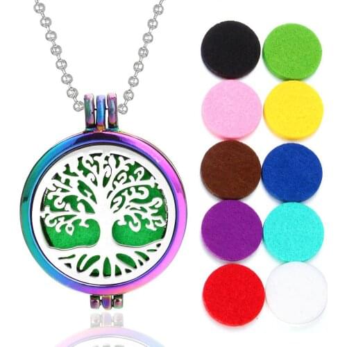 Aromatherapy Necklace Colorful Essential Oil Diffuser Locket Pendant Necklaces Stainless Steel Aroma Perfume Jewelry 70cm Chain